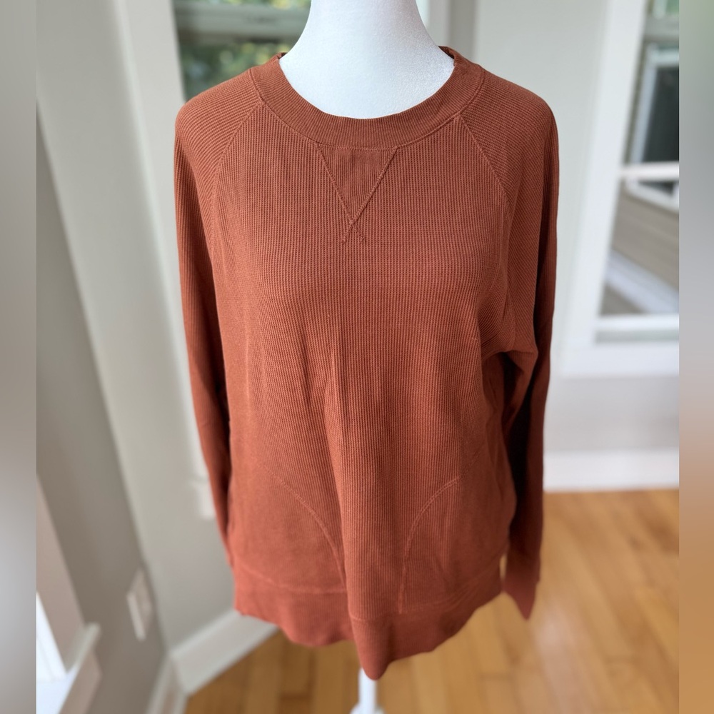 Eddie Bauer Rust Orange Thermal Cotton Long Sleeve Top Sweatshirt Pockets XS